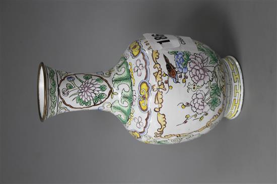 A Chinese enamelled brass vase, decorated with flowers, height 15.5cm